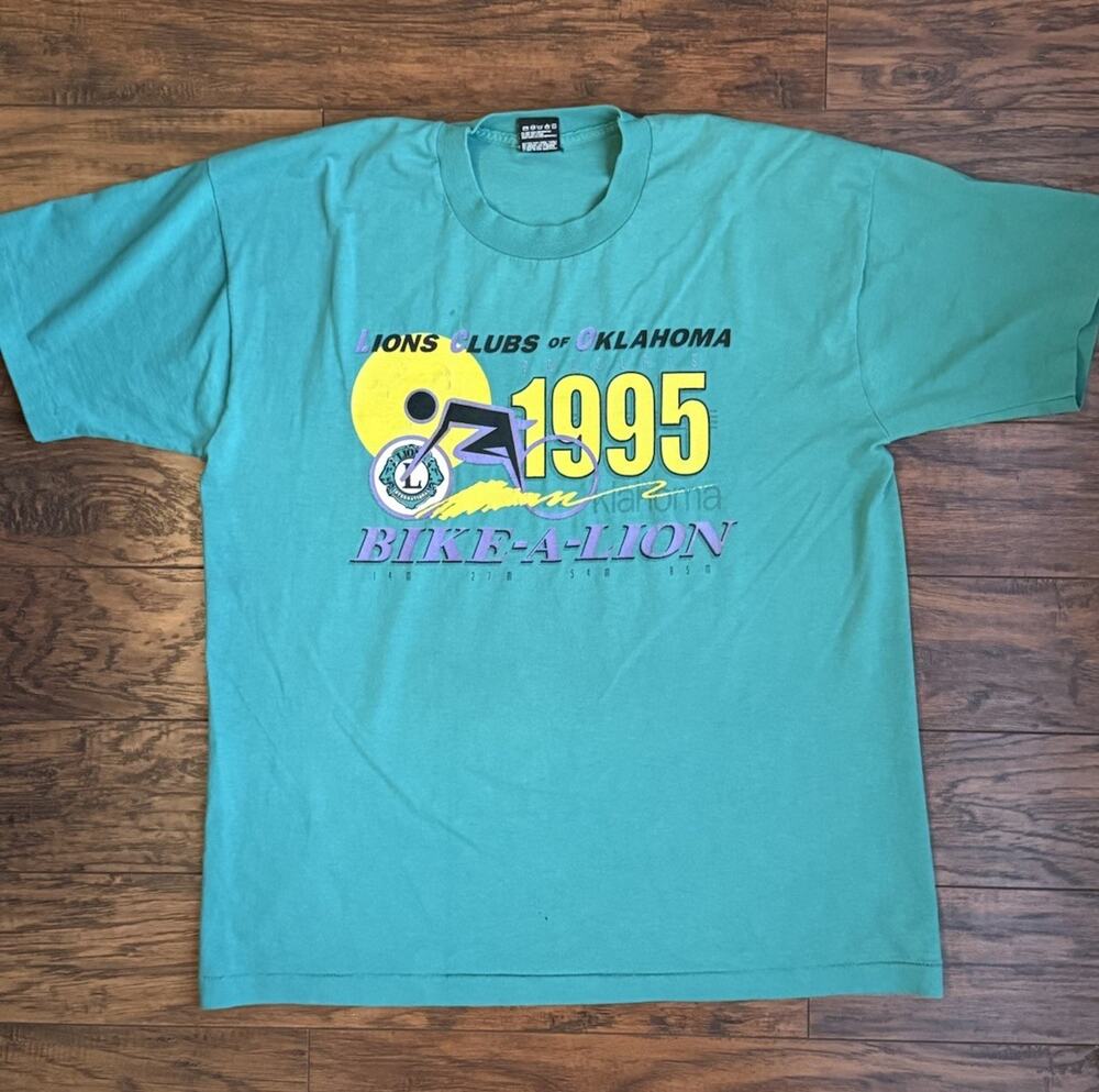 Vintage 1995 Bike-A-Lion Oklahoma Cycling T-Shirt XL Single Stitch USA Lions